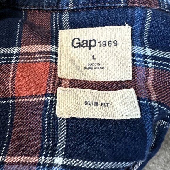Men's Gap Flannel Size Large Slim Fit  Snap Front Shirt - Picture 4 of 5